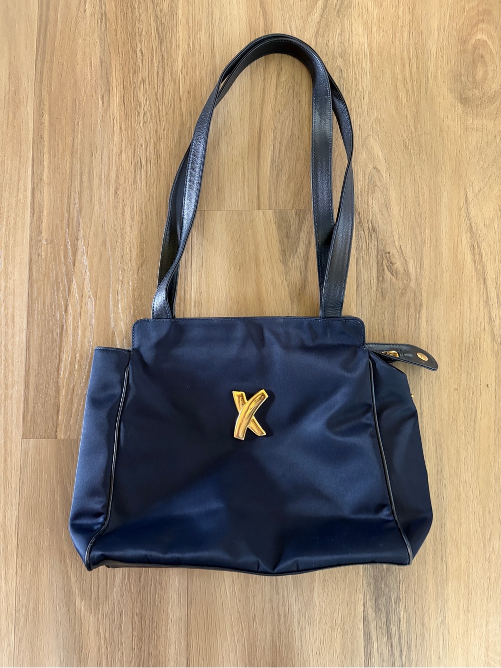 Vintage Paloma Picasso Navy Nylon and leather tote bag X logo made in Italy